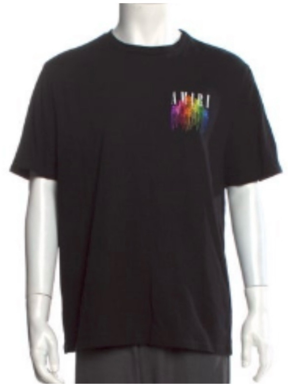 AMIRI Black Short-Sleeve Tee with Rainbow Drip Pocket Graphic